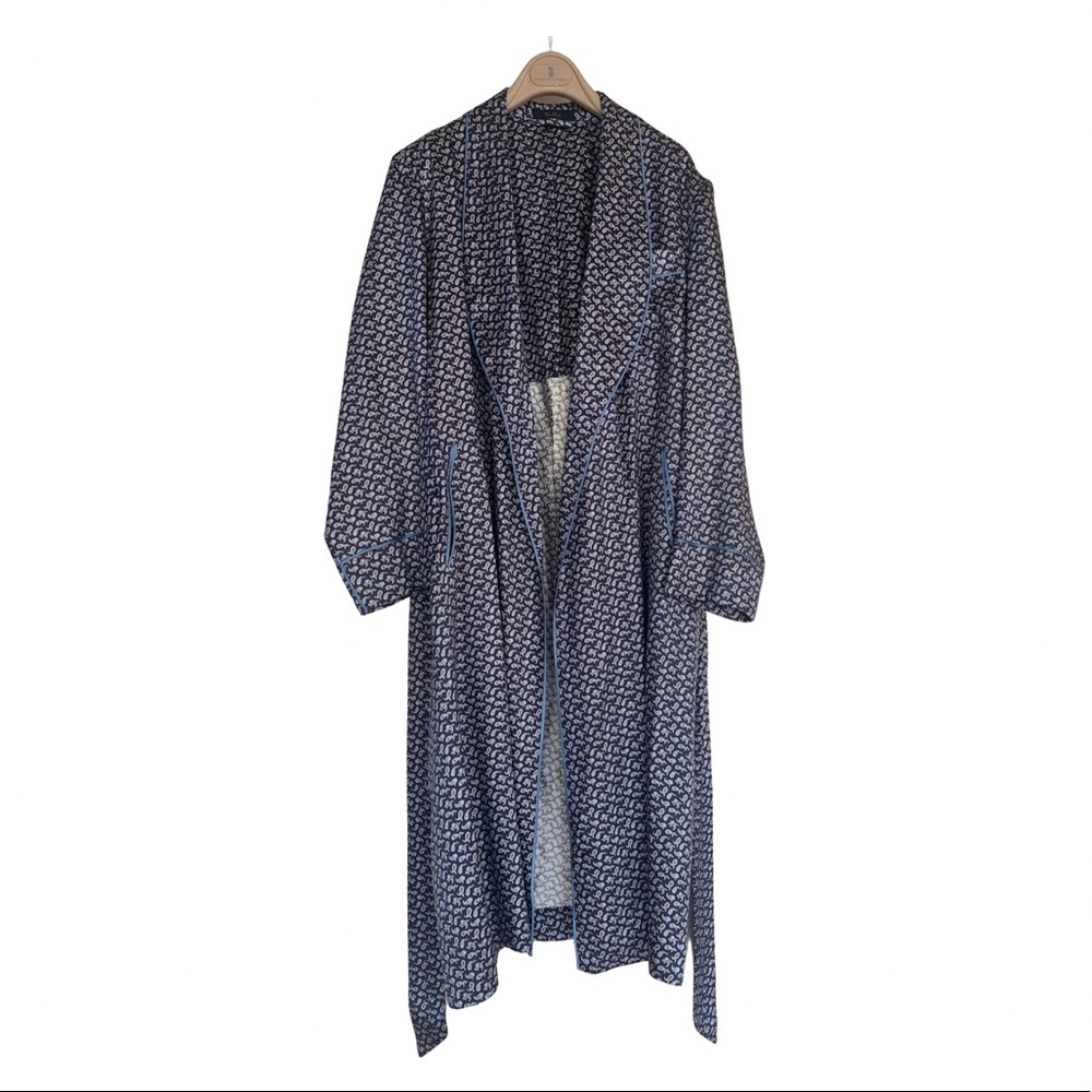 Sulka Navy Blue Paisley Dressing Gown/Robe